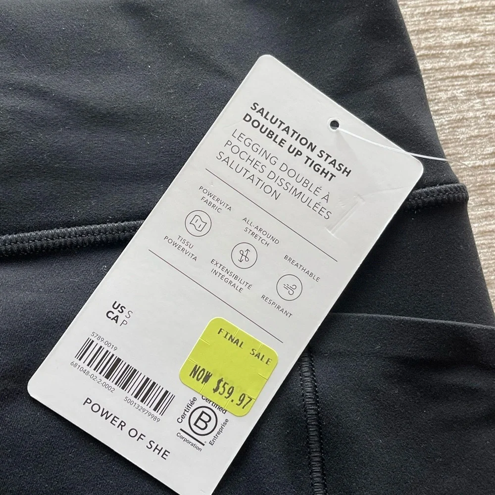 Athleta Black Leggings with White Waistband and Cuff Accents - Picture 4 of 6